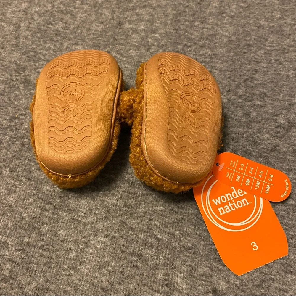 Brown and White Kids Animal Slippers Size 3 Wonder Nation‎ New